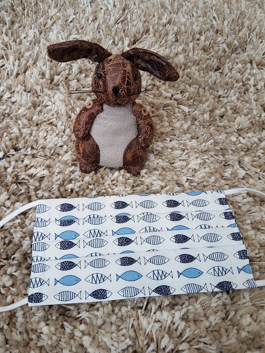 Adult face covering – Blue Fish print