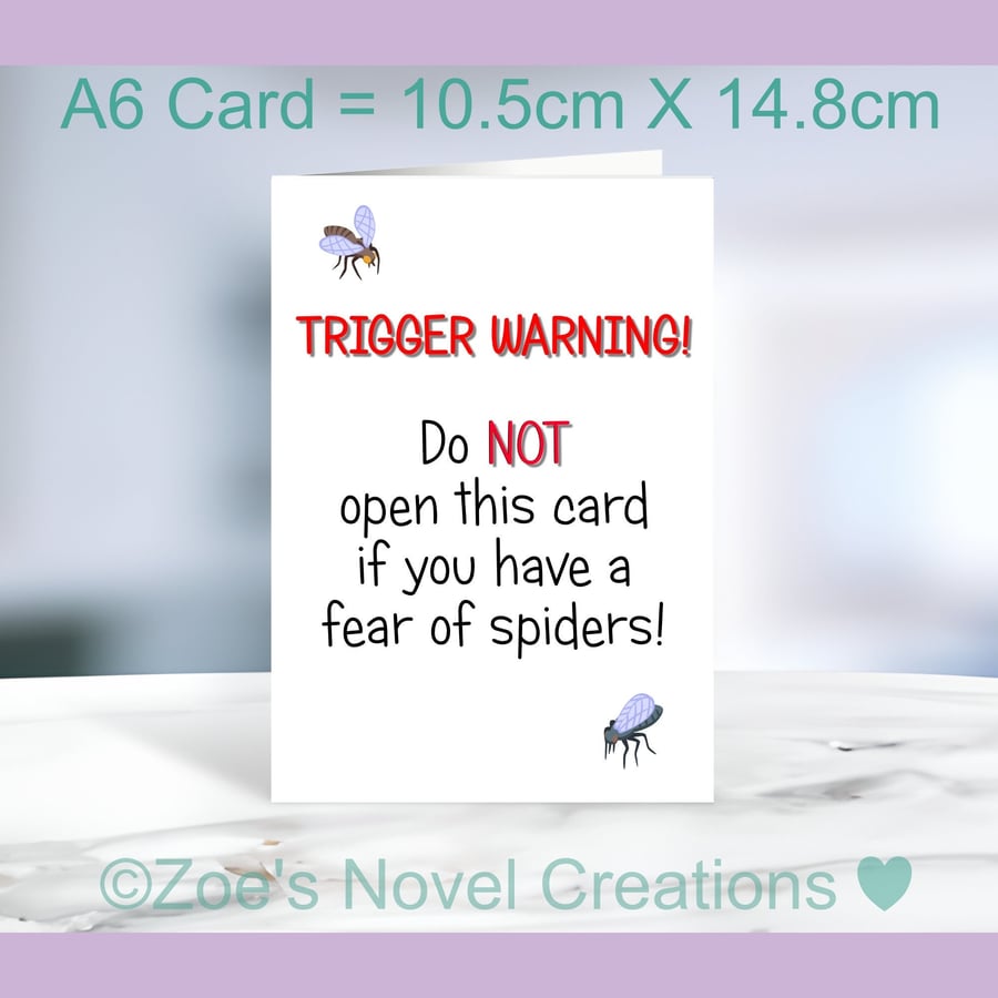 Spider Birthday Card, A6 size 10.5cm X 14.8cm 