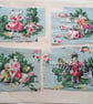 French Garden - Slow Stitching kit with vintage blue pastoral scene textiles - Image 2