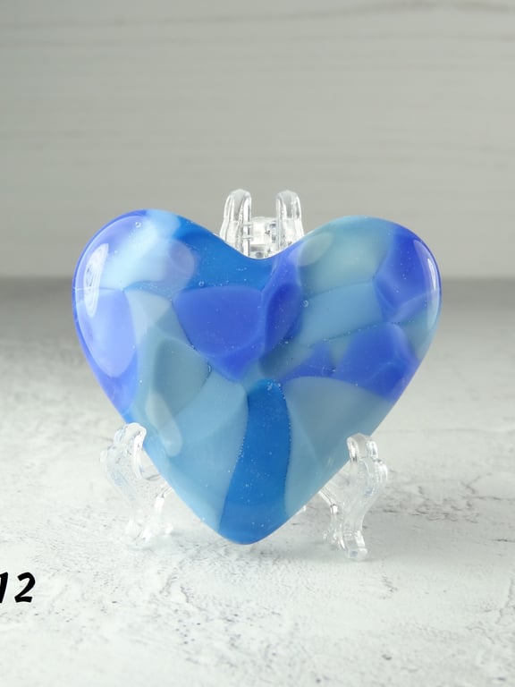 Blue Fused Glass Heart Pocket Hug with Stand, 5x4.5cm, handcrafted (12)