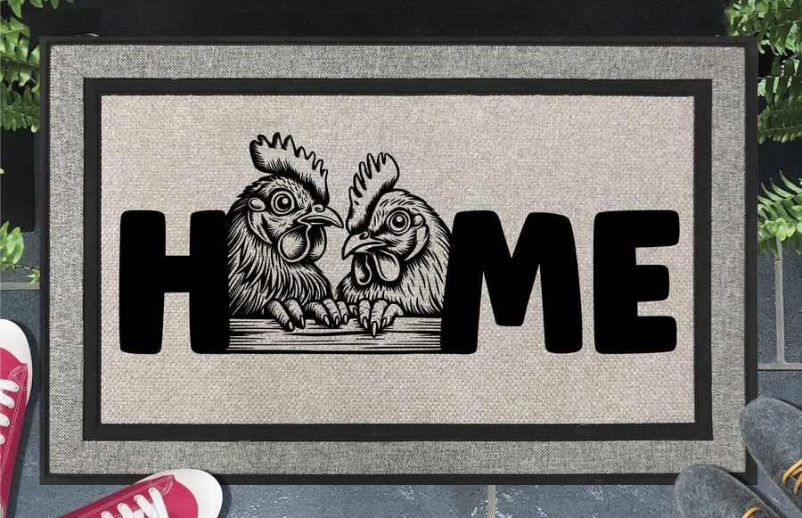 Chicken & Rooster Home Door Mat No.1 - All Weather Doormat - 45x70cm 