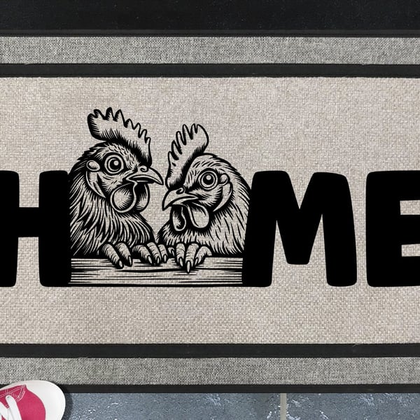 Chicken & Rooster Home Door Mat No.1 - All Weather Doormat - 45x70cm 