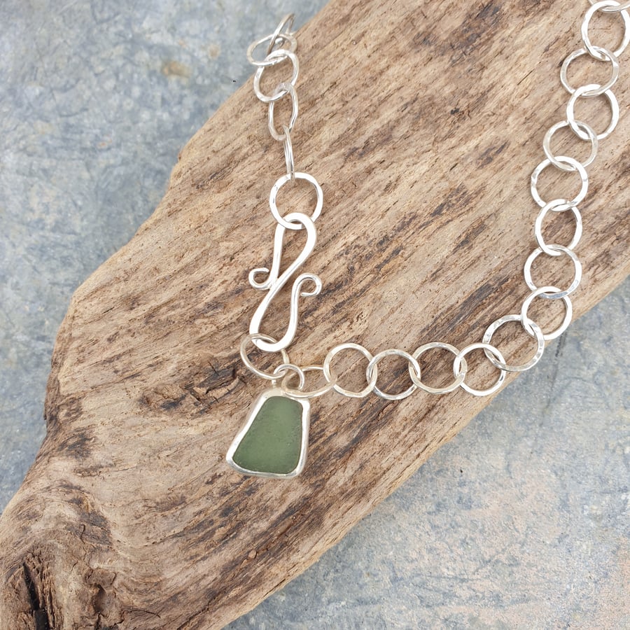 Sterling silver handmade chain with seaglass charm