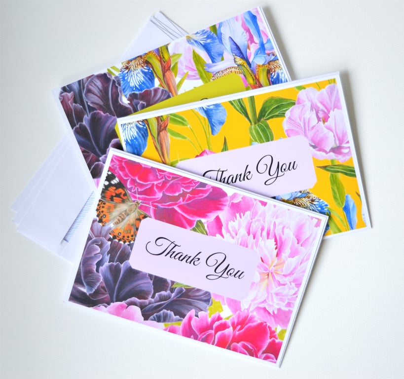 Handmade Botanical Design Set of 6 Thank You Cards