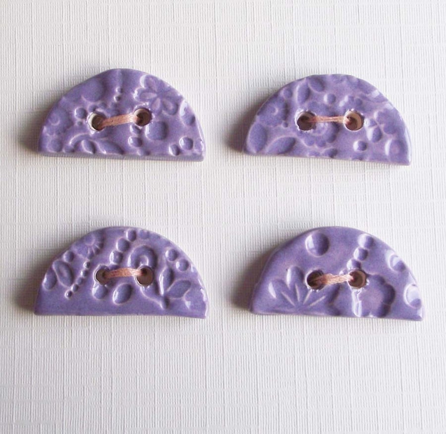 SALE Set of four semi-circular purple ceramic buttons