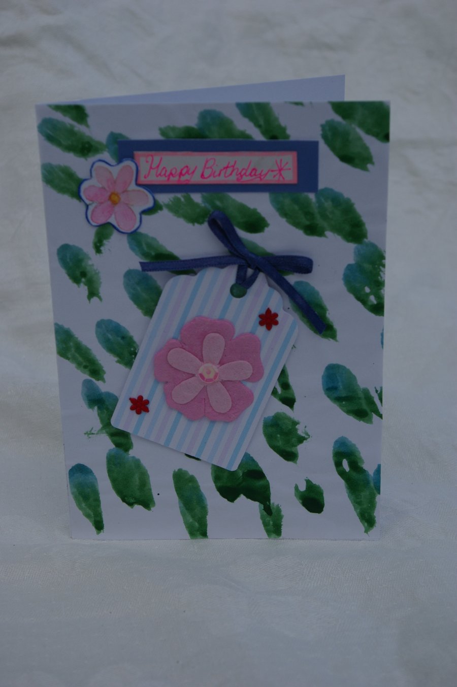 Handmade Birthday Card with Pink Flower Tag