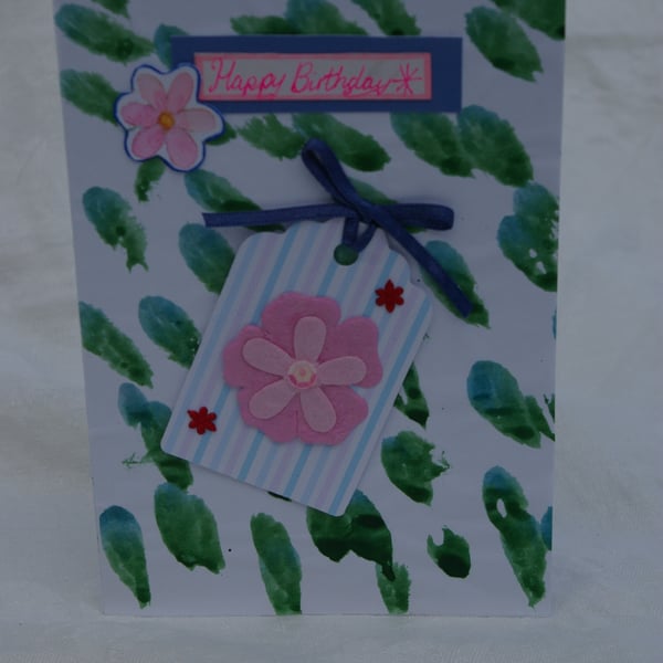 Handmade Birthday Card with Pink Flower Tag