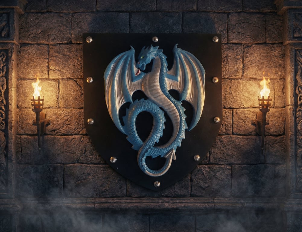 Handmade Dragon Wall Plaque Plaster Dragon on Wooden Shield