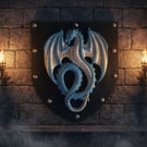 Handmade Dragon Wall Plaque Plaster Dragon on Wooden Shield