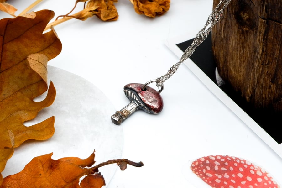 Mini Fungi Mushroom Handmade Solid Fine Recycled Silver Handmade Necklace 
