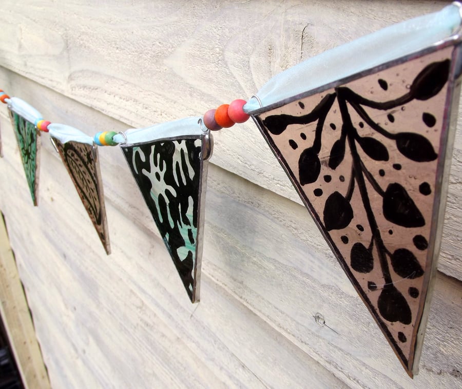 Stained Glass Bunting, Fresh Pastel Colours Dusky Pink and Aqua 