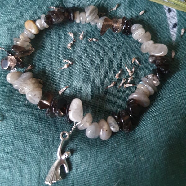 Labradorite and smoky quartz bracelet with ghost charm