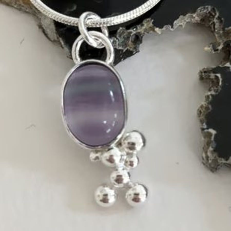 Sterling Silver Fluorite Pendant with Granulation on a Silver Necklace