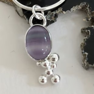 Sterling Silver Fluorite Pendant with Granulation on a Silver Necklace