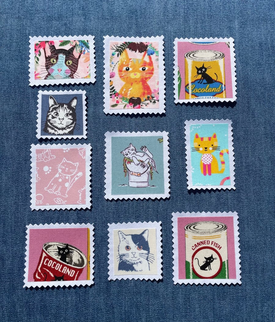 Fabric Postage Stamps - Kitty Cats