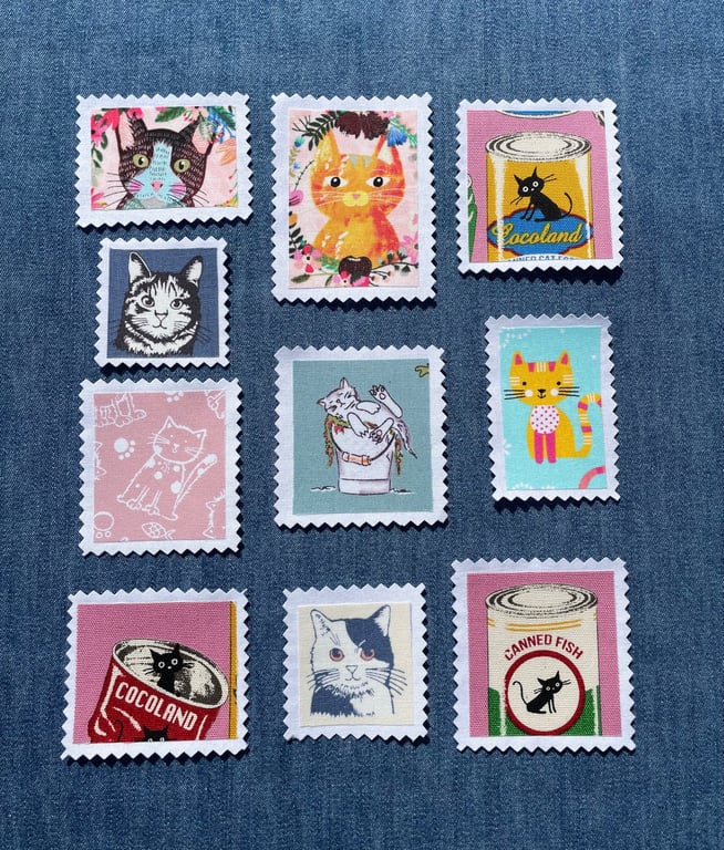 Fabric Postage Stamps - Kitty Cats