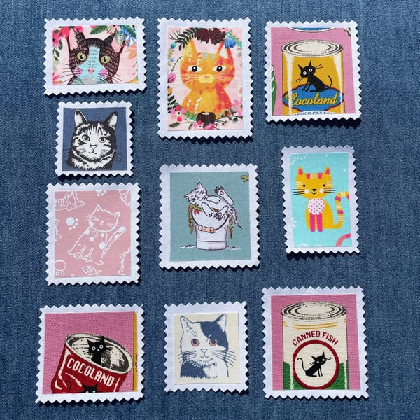 Fabric Postage Stamps - Kitty Cats