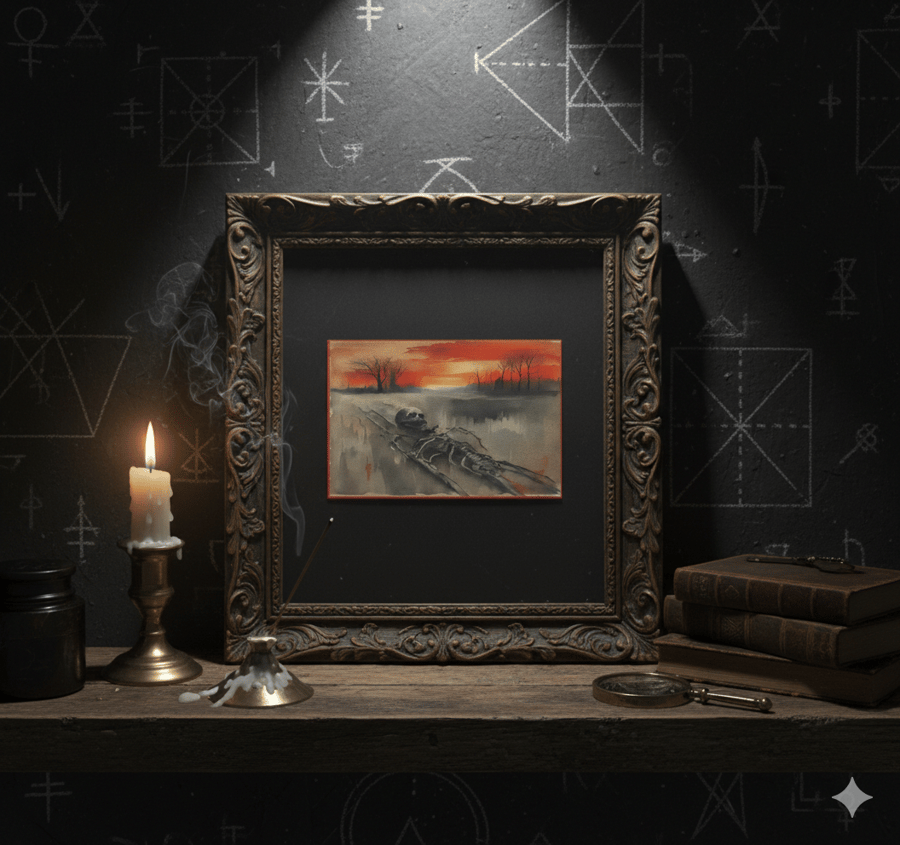 Sunset Skeleton Canvas Print – Gothic Macabre Wall Art – Memento Mori Synthetic 