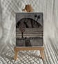 Miniature Tea Dyed Free Motion Embroidered Landscape on Easel  - Image 5