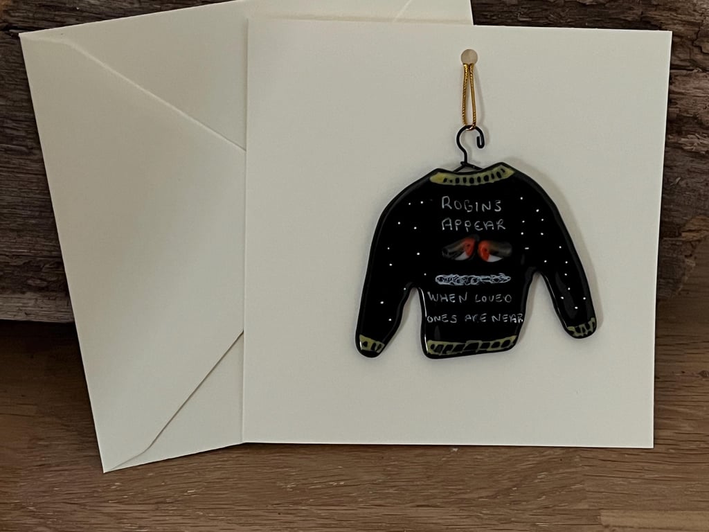 Handmade Detachable Keepsake, Fused Glass Festive Jumper Christmas Card