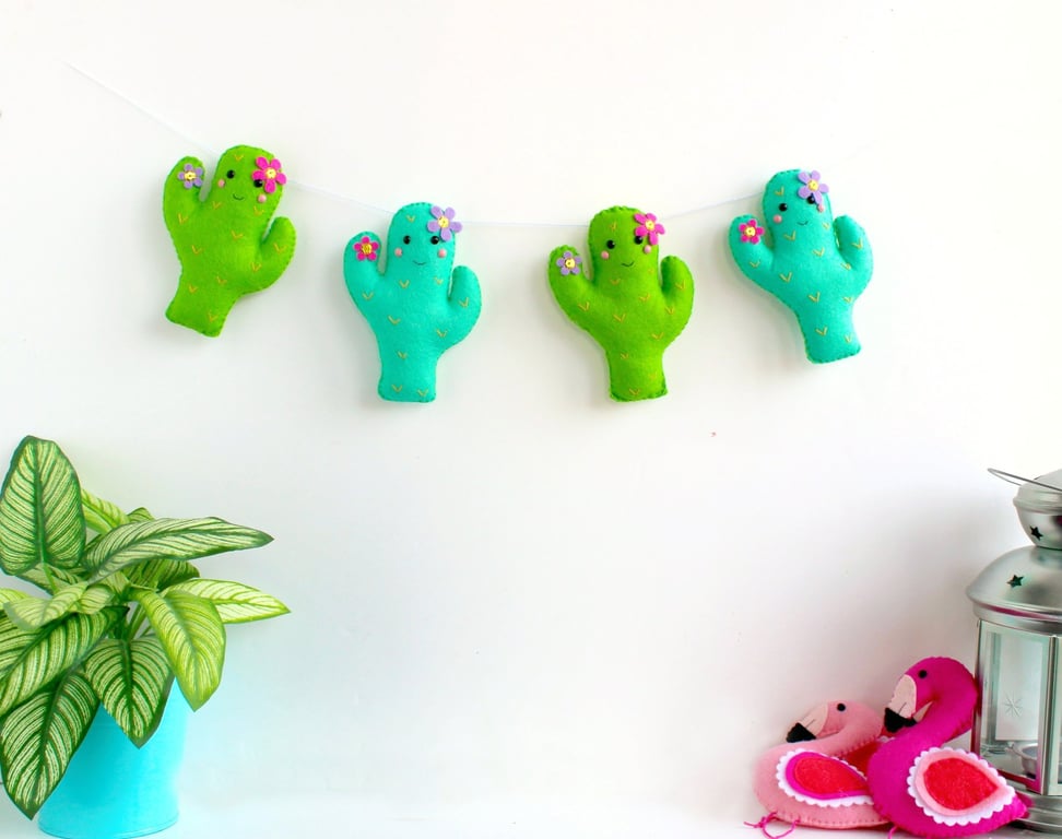 Make Your Own Felt tropical Cactus Garland. Sewing kit.