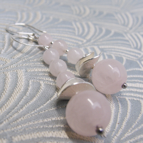 Long Rose Quartz Earrings UK, Long Drop Earrings, Pink Dangle Earrings CC49