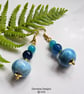 Blue Jasper & Agate Dangle Gold Plated Copper Earrings  - Image 3