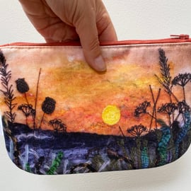 Sunset meadow makeup, Jewellery, toiletries bag, pencil case or kindle pouch. 