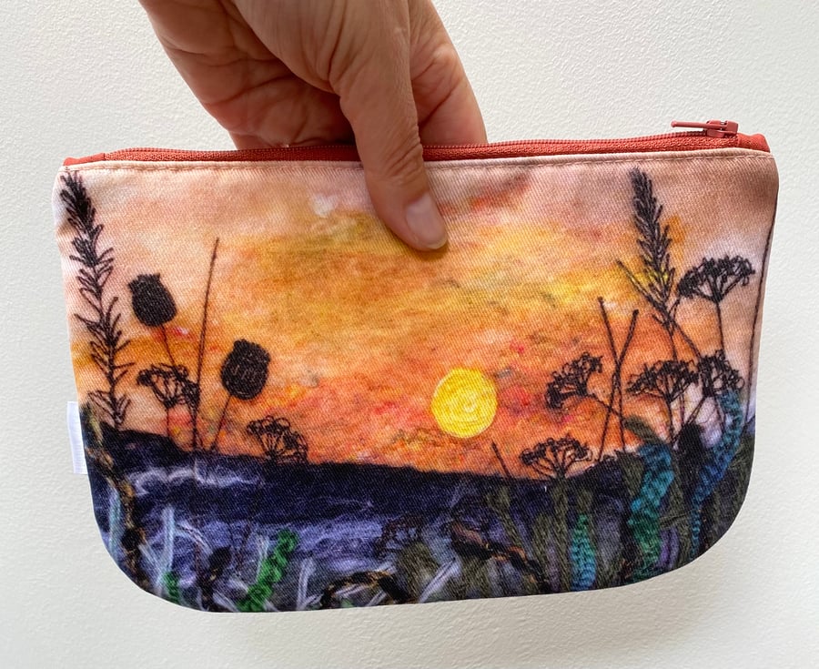 Sunset meadow makeup, Jewellery, toiletries bag, pencil case or kindle pouch. 