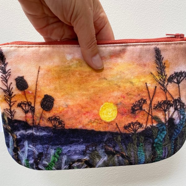 Sunset meadow makeup, Jewellery, toiletries bag, pencil case or kindle pouch. 