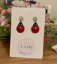 Ladybird Dangle Earrings, Enamel Ladybird Charms, Handmade Jewellery 