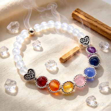 Selenite Chakra Elasticated Bracelet. 