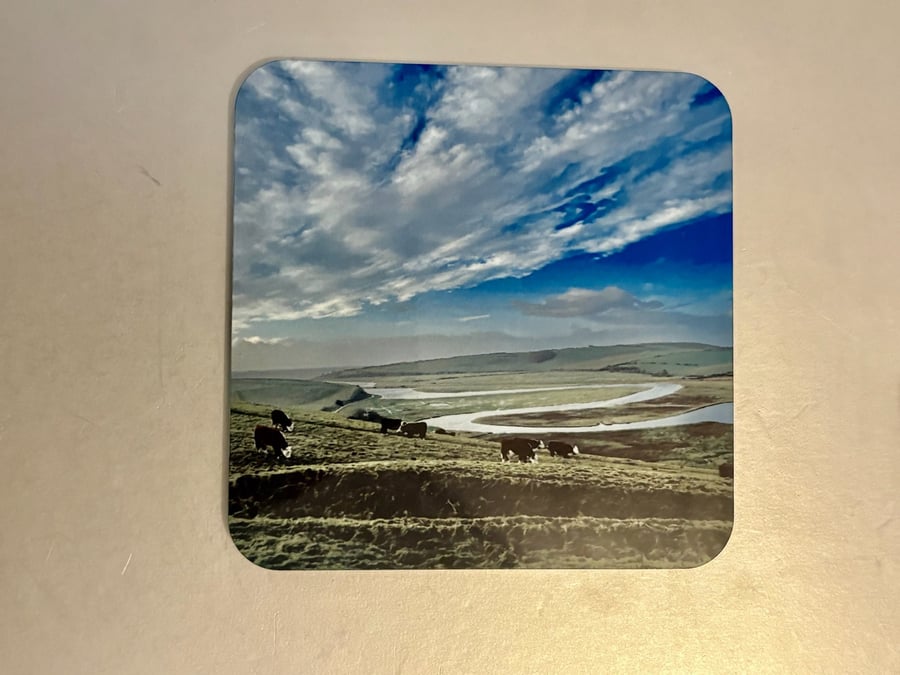 Cuckmere Cows cork backed 9.5cm coaster 