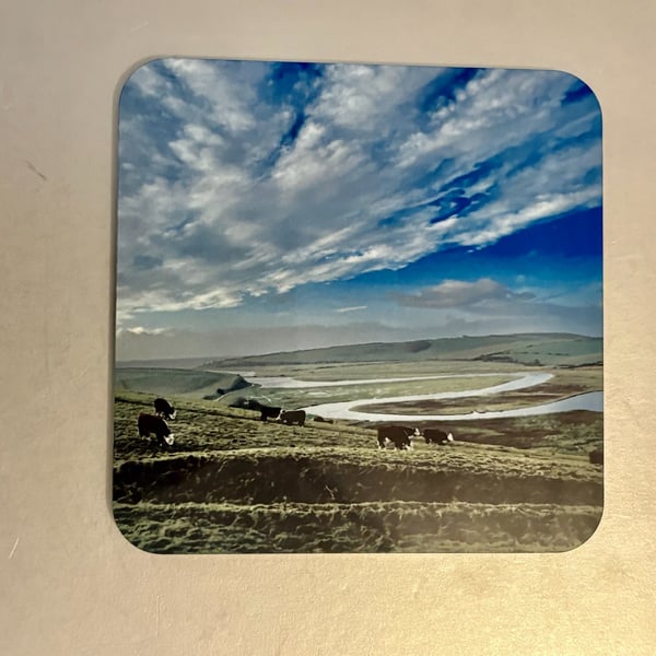 Cuckmere Cows cork backed 9.5cm coaster 