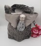Silver and Ash grey chenille handbag with decorative buttons.  - Image 4