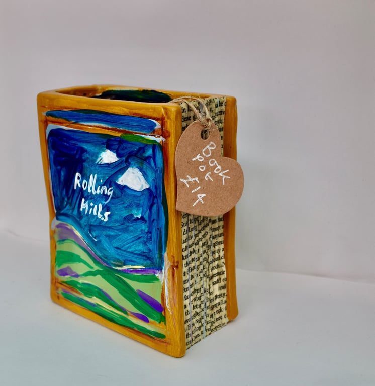 Rolling Hills – Hand Painted Ceramic Book Bud Vase – Book Lover Gift