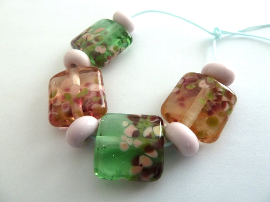 blossom lampwork glass bead set
