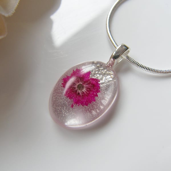 Dainty Pink Pressed Flower Necklace - Wearable Art - PRETTY IN PINK