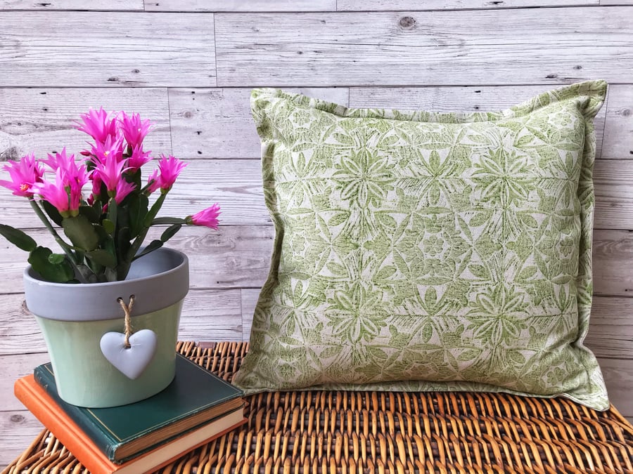 Hand Printed Linen Cushion  - ASTA - Chartreuse Green 