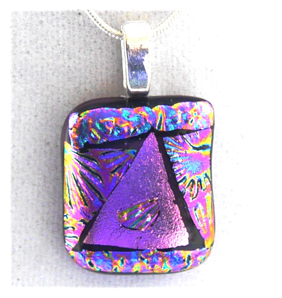 SOLD Pink Patchwork Dichroic Glass Pendant 192 silver plated chain