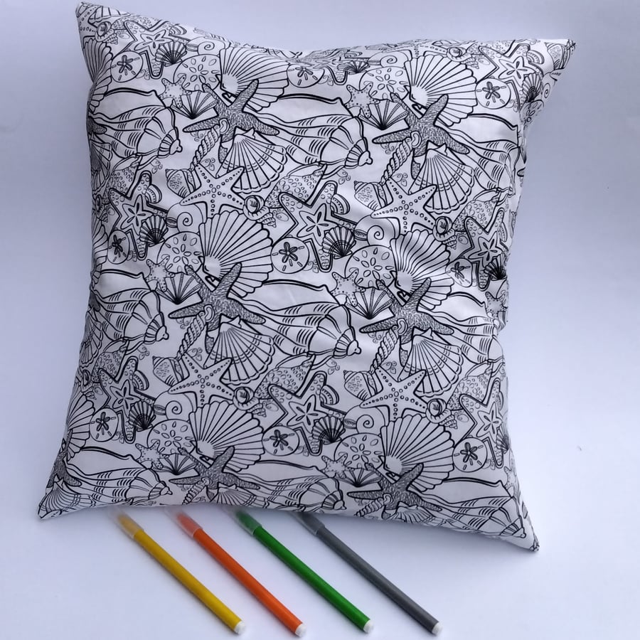 SALE - Seaside Shells Cushion Cover to Colour, Letterbox Gift