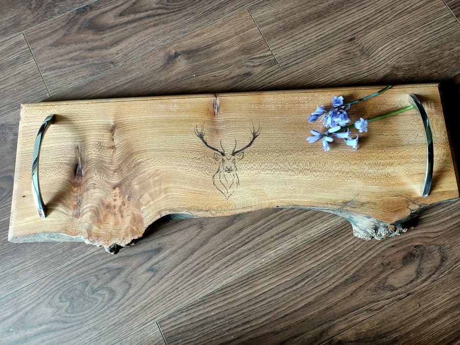  wooden furniture Scottish stag pyrography for drinks food or table centrepiece 