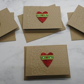 4 Handmade Gift Cards Red Glitter Love Hearts Valentine's Birthday 3D Luxury