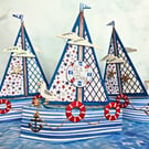 "It's A Boy" Boat Gift Box In Blue - New Baby Boy Nautical Themed Favour Box
