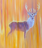 Nascent Stag is a vibrantly coloured painting of a red deer stag 