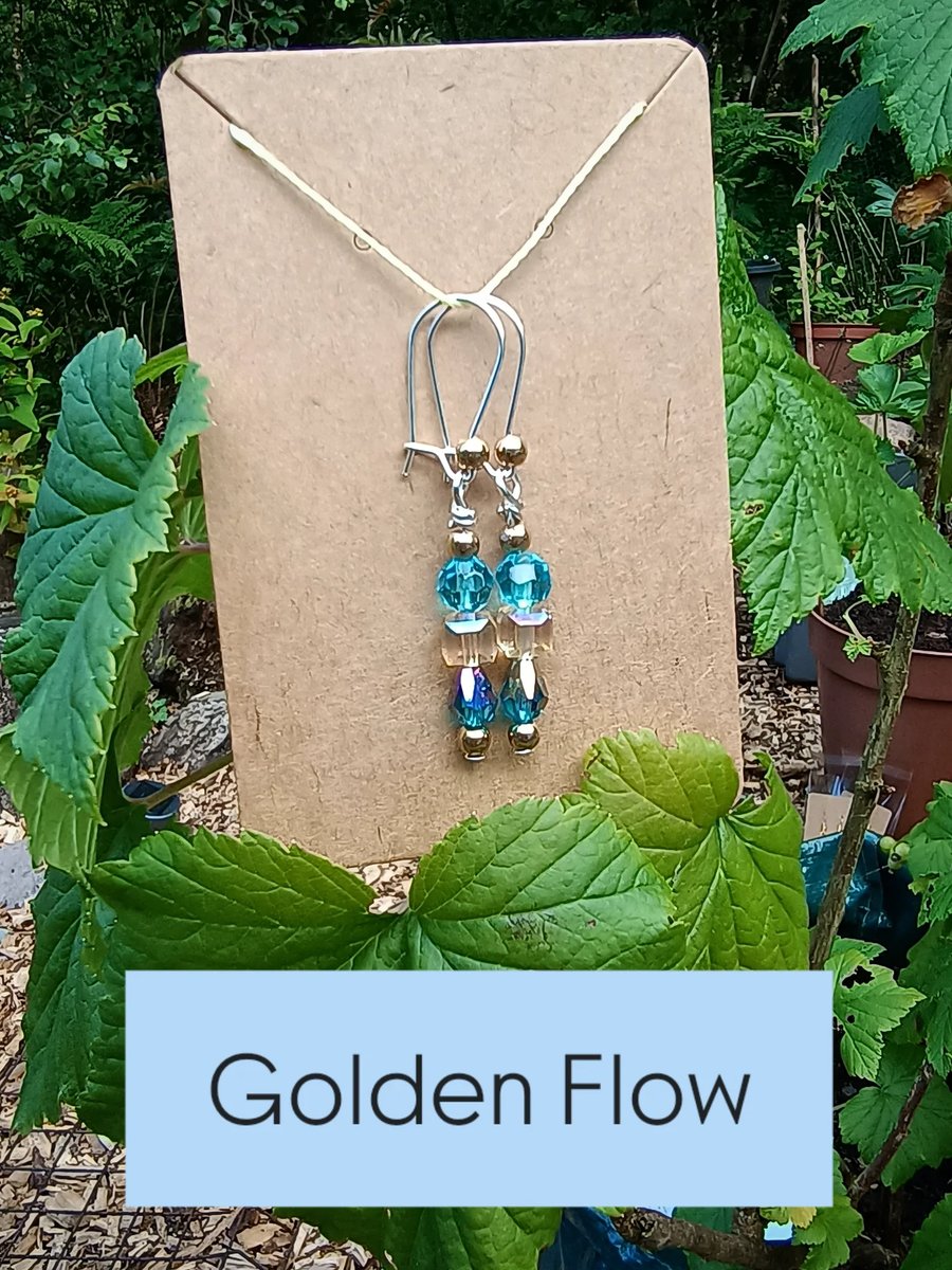 "Golden Flow" - Sparkly beaded hook earrings (Sterling silver hooks)