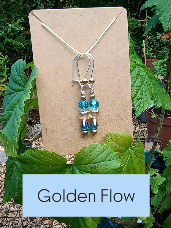 "Golden Flow" - Sparkly beaded hook earrings (Sterling silver hooks)