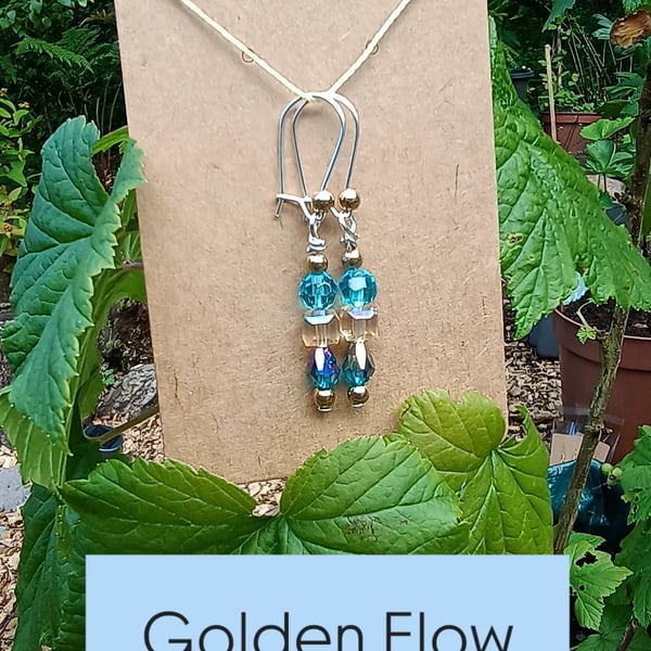 "Golden Flow" - Sparkly beaded hook earrings (Sterling silver hooks)