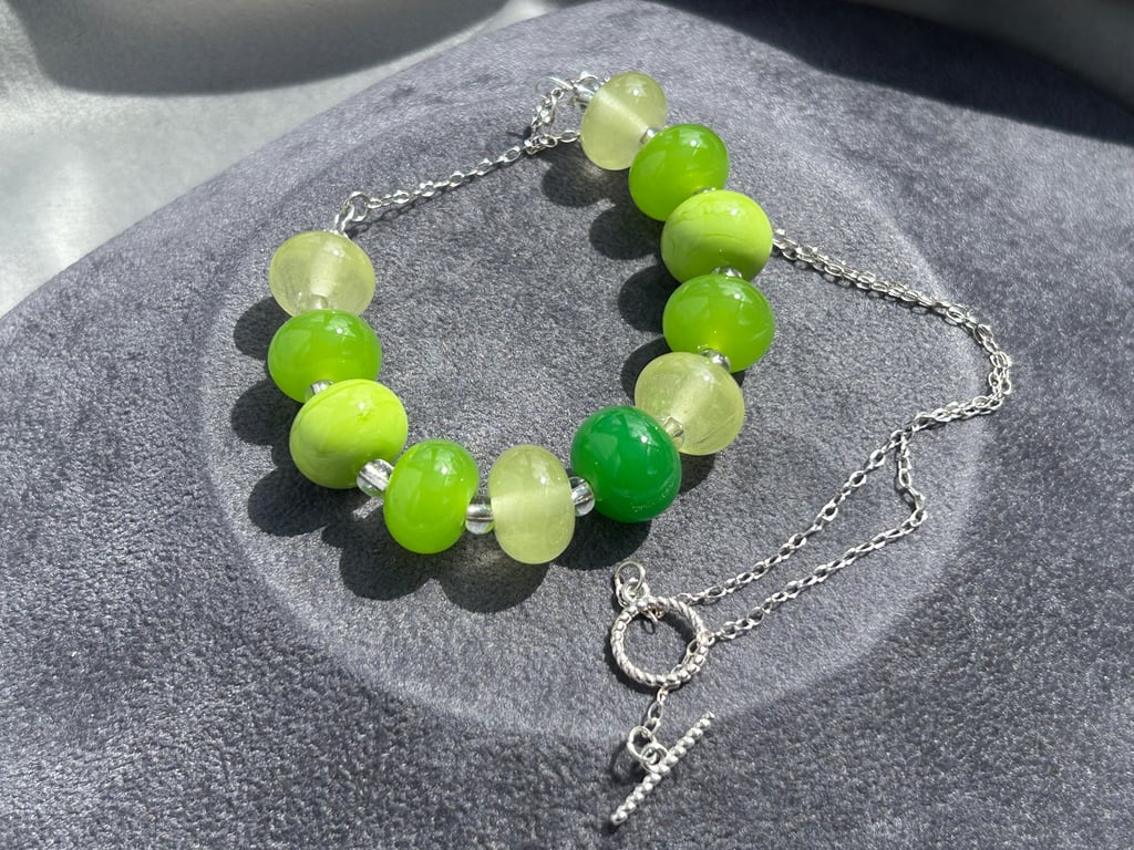 spring greens lampwork glass beaded necklace