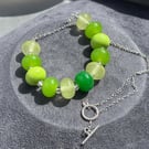 spring greens lampwork glass beaded necklace